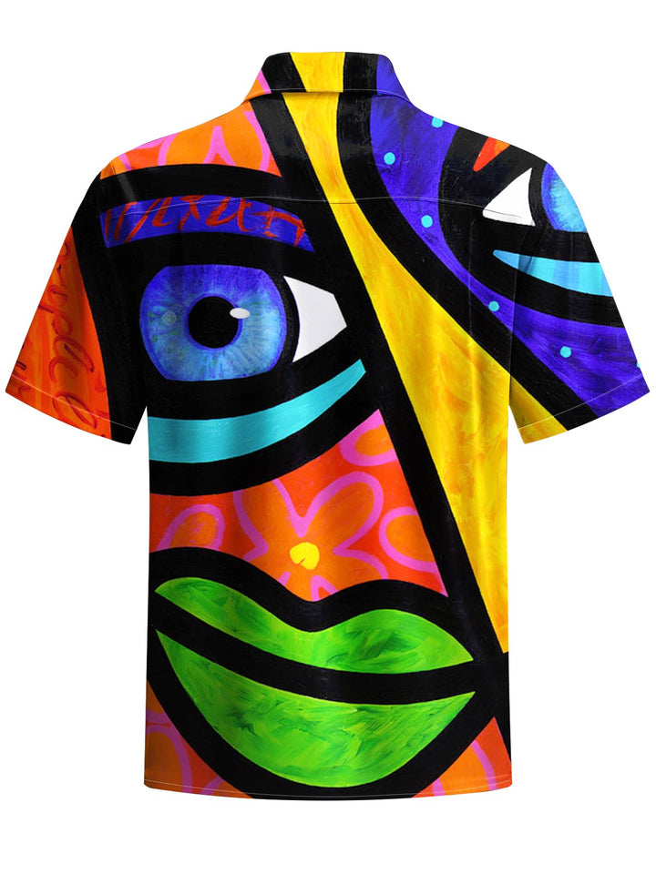 Alohadaddy® Casual Graffiti Abstract Print Art Chest Pocket Men Short Sleeve Shirt Big &amp; Tall