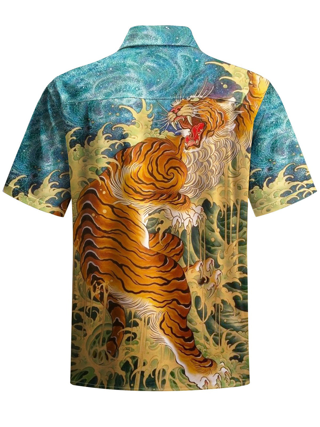Alohadaddy® Vintage Tiger Art Print Chest Pocket Mens Short Sleeve Shirt Big &amp; Tall
