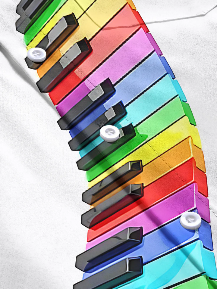 Alohadaddy® Casual Piano Art Print Chest Pocket Mens Short Sleeve Shirt Big &amp; Tall