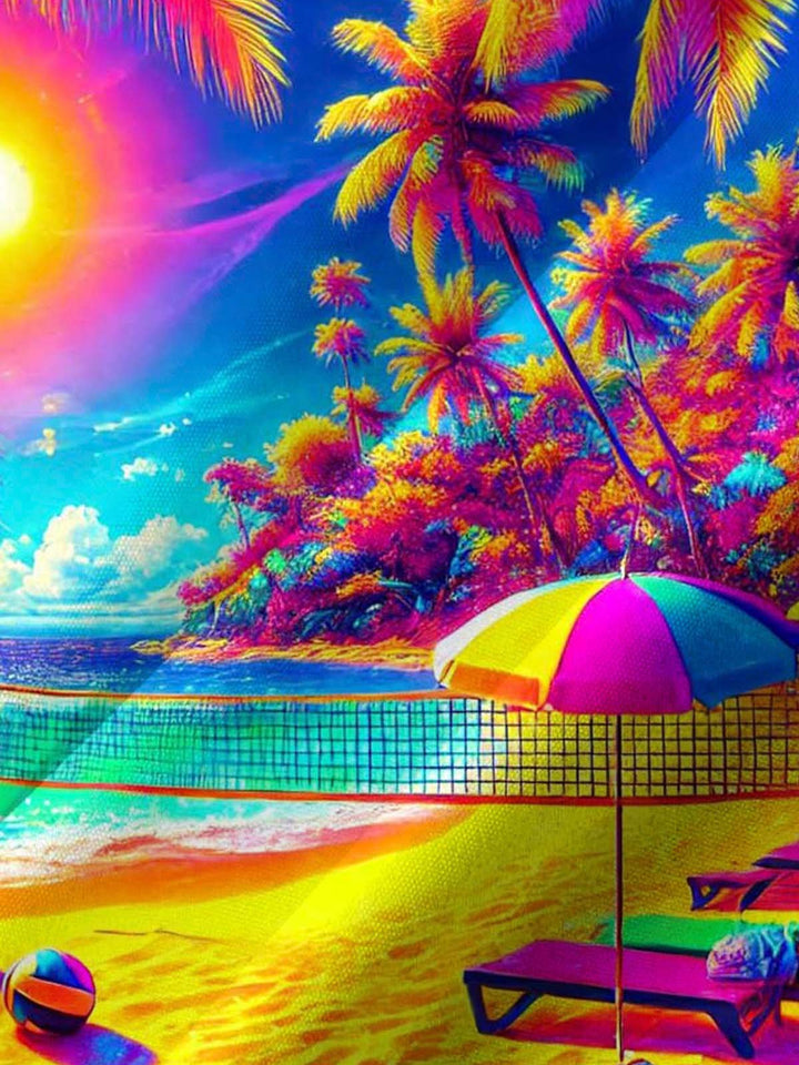 Alohadaddy® Hawaiian Coconut Tree Beach Vacation Print Artwork Chest Pocket Men&