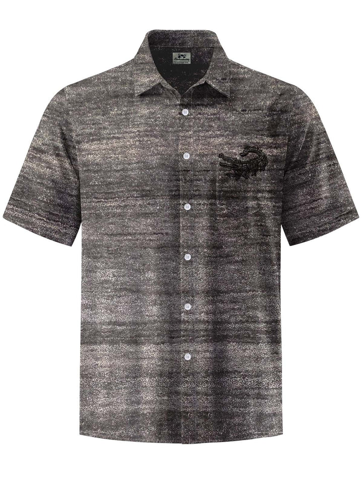 Alohadaddy® Vintage Textured Crocodile Print Art Chest Pocket Stretch Men&
