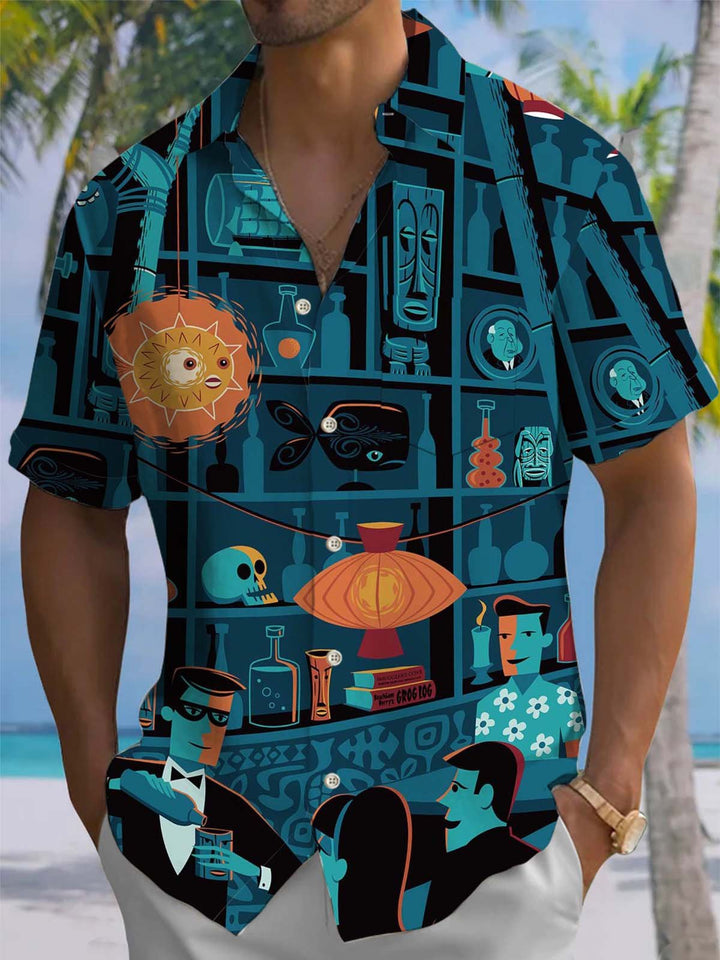 Alohadaddy® Retro Cartoon Atom Print Art Pocket Stretch Men&