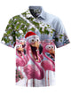Alohadaddy® Christmas Flamingo Print Men's Short Sleeve Shirt Big & Tall with Elastic Pockets and Buttons