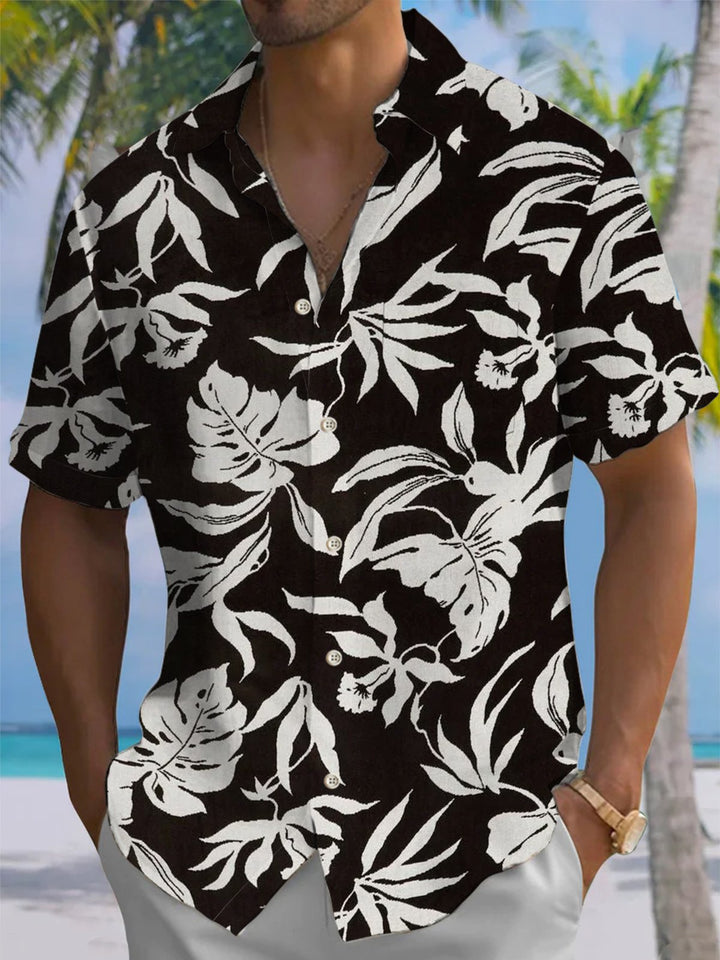 Alohadaddy® Vintage Leaf Print Pocket Button Stretch Men&