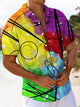 Alohadaddy® Retro Abstract Stripe Print Pocket Stretch Men's Short Sleeve Shirt Big & Tall