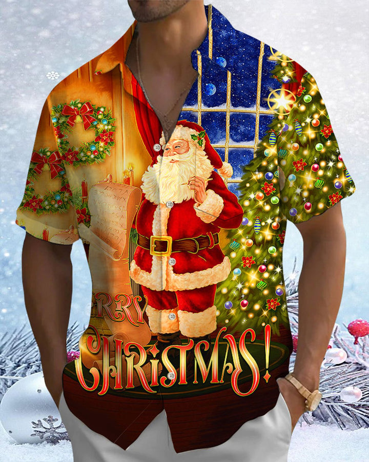 Alohadaddy® Christmas Santa Print Pocket Elastic Button Men&