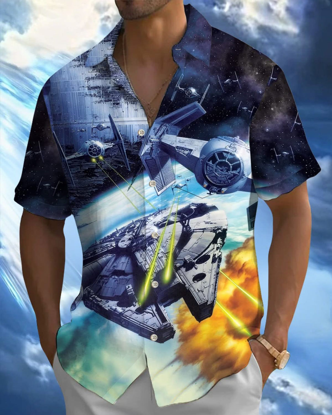 Alohadaddy® Vintage Star Wars Spaceship Print Pocket Stretch Men&
