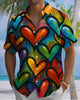 Alohadaddy® Vintage Heart Print Art Pocket Button Stretch Men's Short Sleeve Shirt Big & Tall