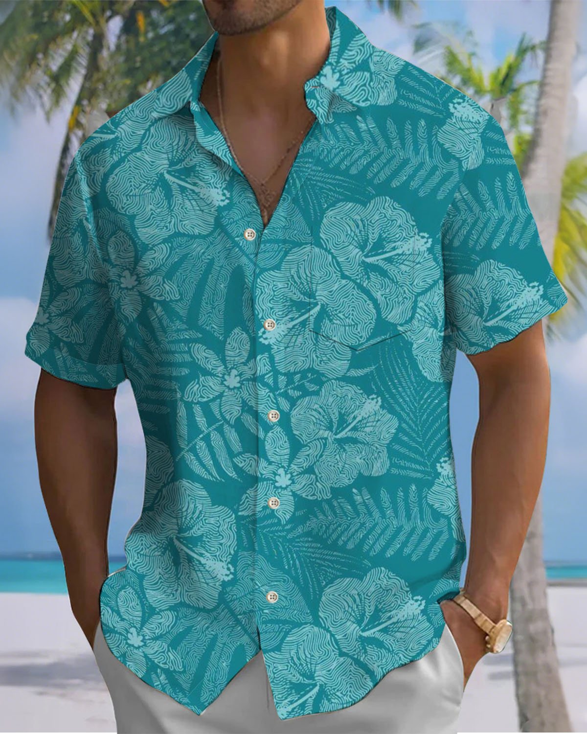 Alohadaddy® Hawaiian Floral Print Art Button-Down Pocket Men's Short-Sleeve Shirt Big & Tall