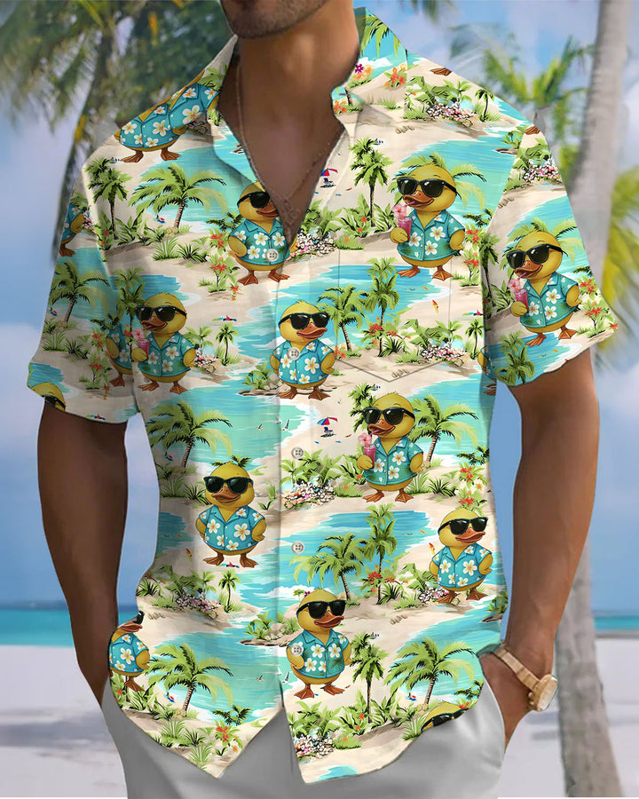 Alohadaddy® Casual Floral Duck Print Art Button Pocket Cardigan Men&
