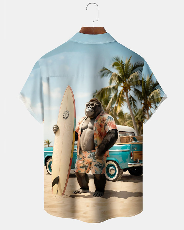 Alohadaddy® Casual Orangutan Hawaiian Print Art Button Pockets Cardigan, Men&