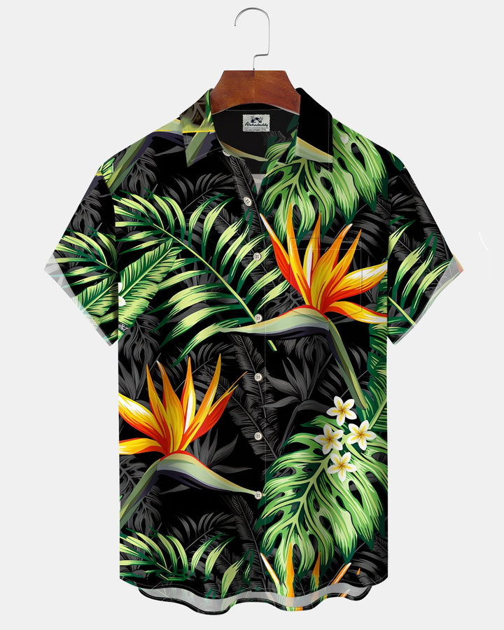 Alohadaddy® Hawaiian Palm Leaf Print Art Button Pocket Cardigan Men&