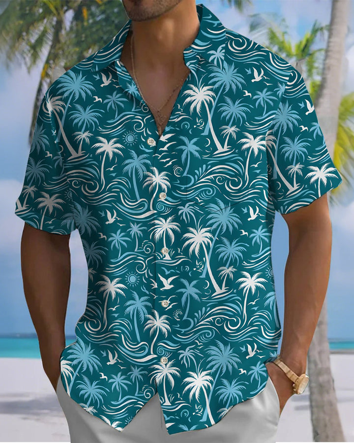 Alohadaddy® Hawaiian Palm Tree Print Art Button Pocket Cardigan Men&