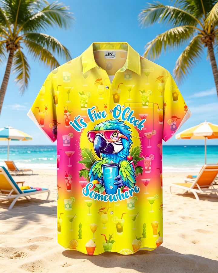 Alohadaddy® Hawaiian Parrot Print Art Button Pocket Cardigan Men&