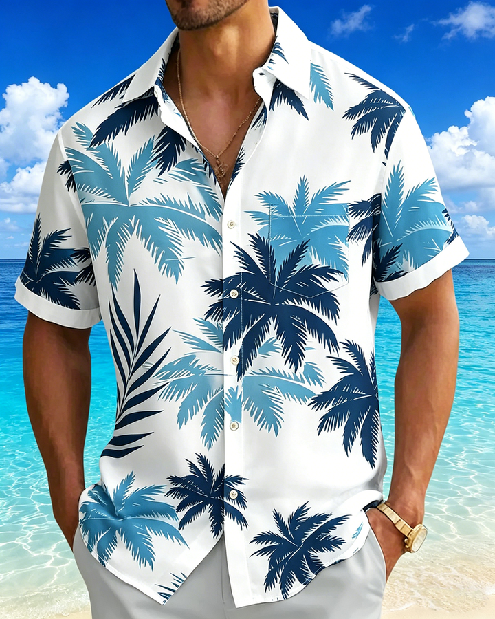 Alohadaddy® Hawaiian Palm Tree Print Art Button Pocket Cardigan Men&
