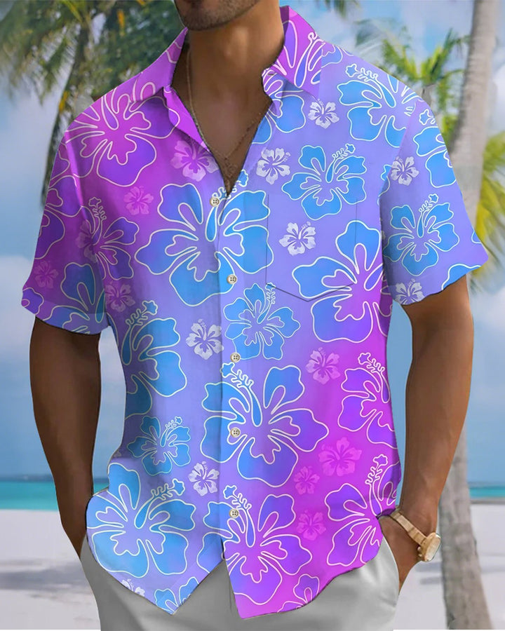 Alohadaddy® Hawaiian Gradient Floral Print Art Buttons  Pockets  Cardigan  Men&