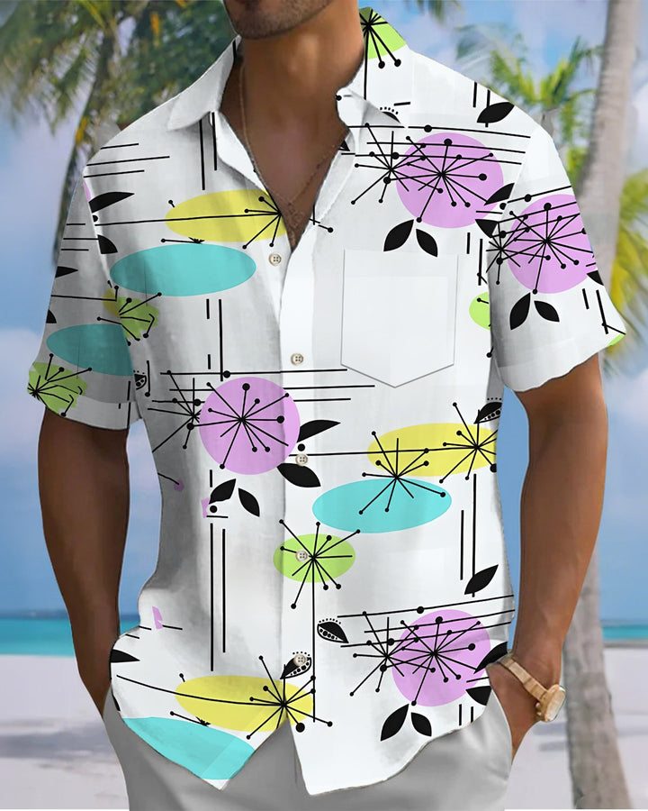 Alohadaddy® Retro Geometric Print Art Button Pocket Men&