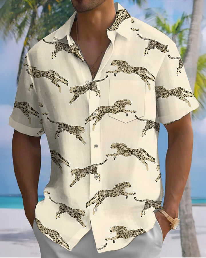 Alohadaddy® Casual Leopard Print Art Button Pocket Cardigan Men&