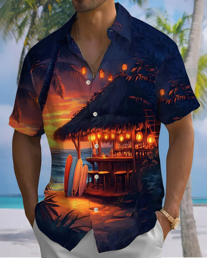 Alohadaddy® Hawaiian Beach Vacation Print Art Button Pocket Cardigan Men&