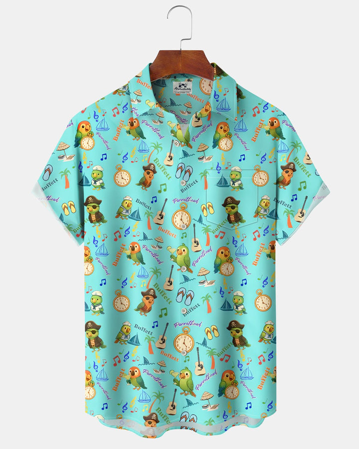 Alohadaddy® Hawaiian Parrot Print Art Button Pocket Cardigan Men&