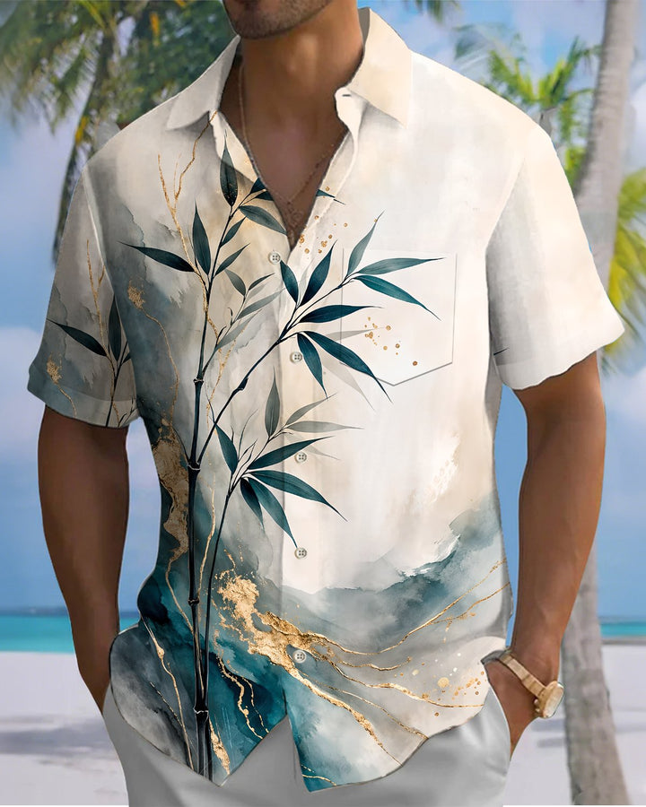 Alohadaddy® Hawaiian Bamboo Print Art Button Pocket Cardigan Men&