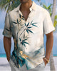 Alohadaddy® Hawaiian Bamboo Print Art Button Pocket Cardigan Men's Short Sleeve Shirt