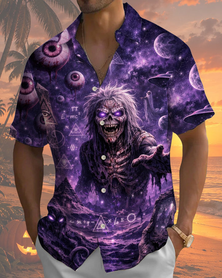 Alohadaddy® Holiday Halloween Graphic Print Button-Down Pocket Cardigan-Style Men&