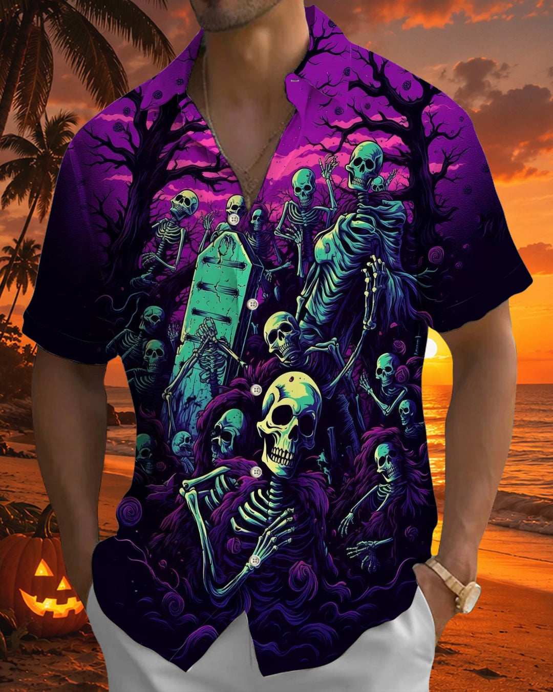 Alohadaddy® Holiday Halloween Graphic Print Button-Down Pocket Cardigan-Style Men&
