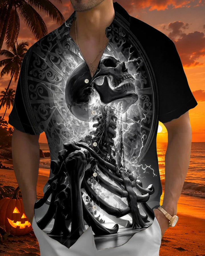 Alohadaddy® Holiday Halloween Graphic Print Button-Down Pocket Cardigan-Style Men&