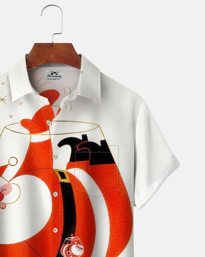 Alohadaddy® Men’s Short-Sleeve Casual Button-Down Shirt  Christmas-Themed Graphic Print with Pocket