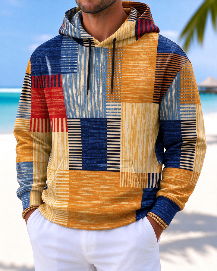 Alohadaddy® Men’s Abstract Checkered Print Pullover Hoodie