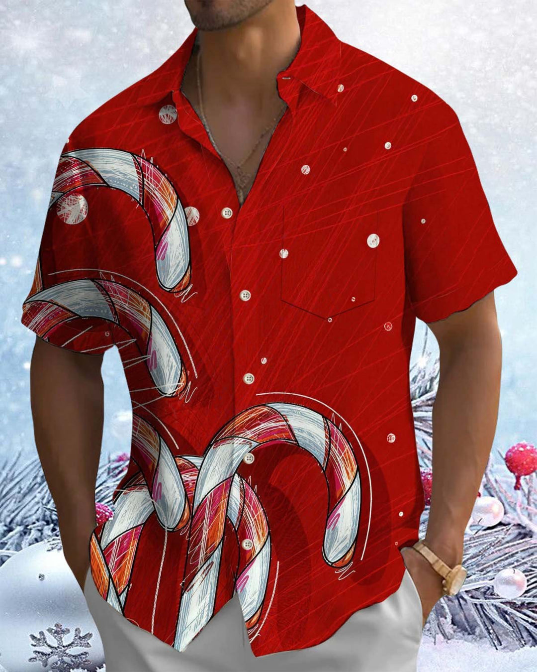 Alohadaddy® Men’s Short-Sleeve Button-Down Shirt Holiday/Christmas Graphic Print with Pocket
