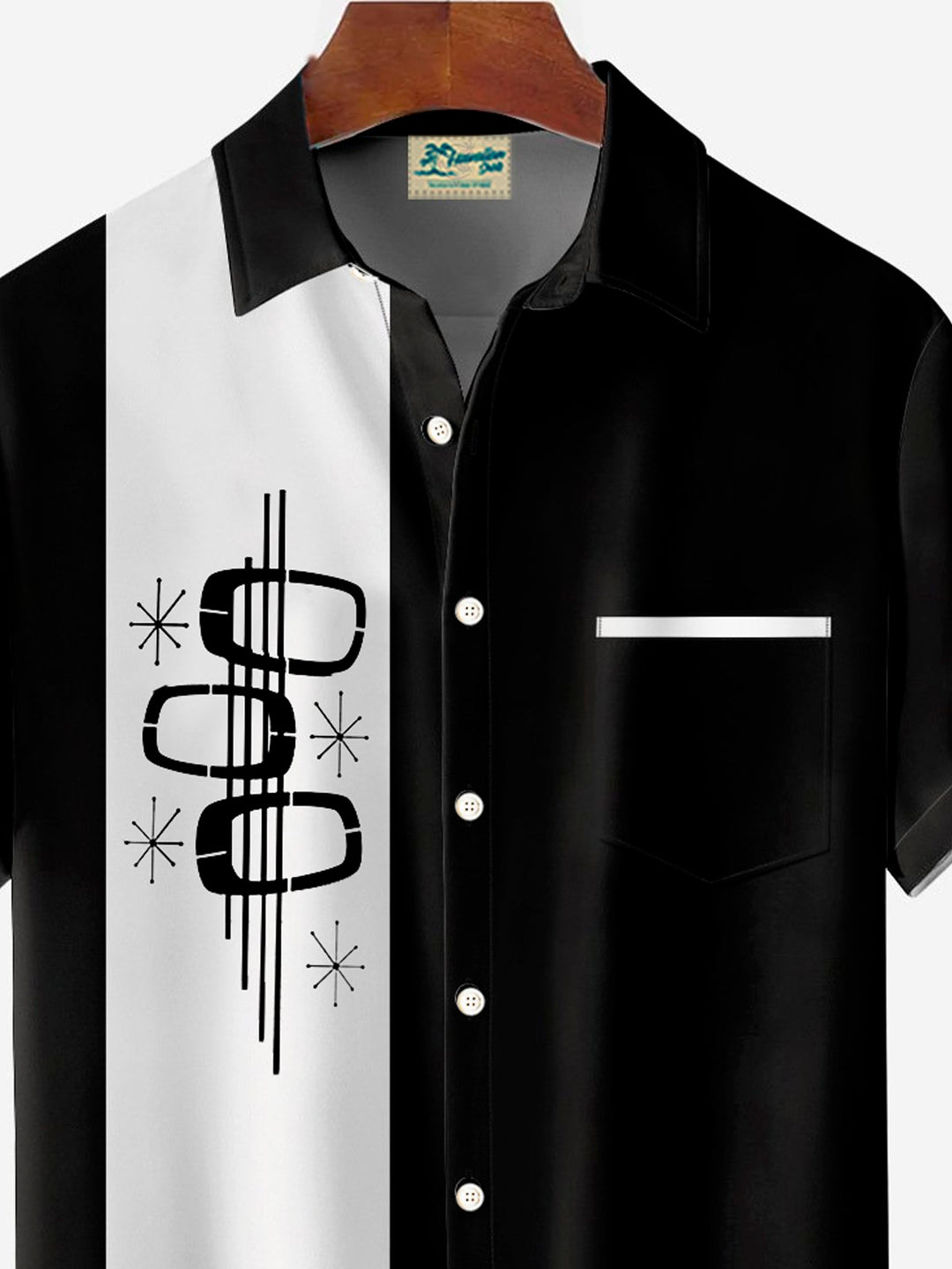 Camisa de manga corta con bolsillo abotonado y estampado geométrico atómico 3D retro de bolos de Alohadaddy para hombre, talla grande y alta