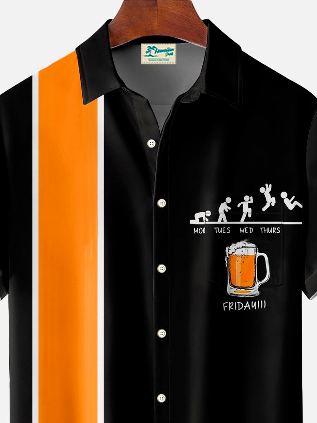 Camisa de manga corta con bolsillo y botones para hombre, con estampado digital 3D de cerveza y bolos retro de Alohadaddy, talla grande y alta
