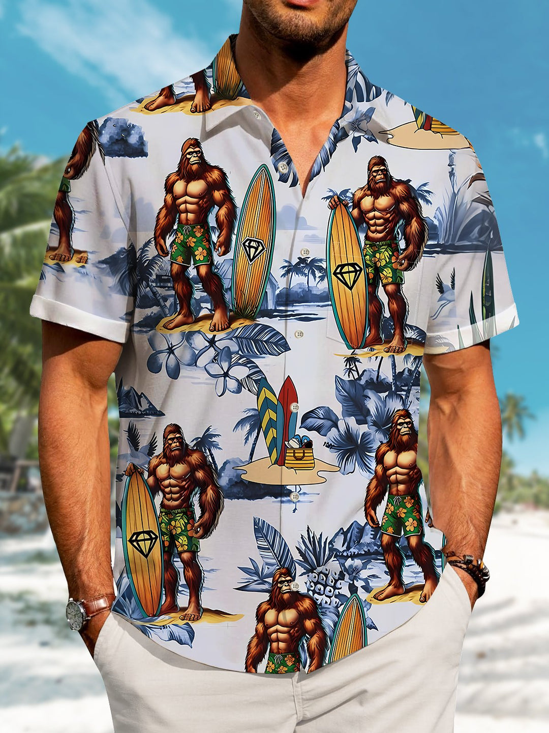 Alohadaddy Hawaii  Bigfoot Print Art Buttons Stretch Large Size Men&