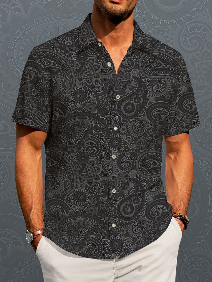 Alohadaddy Vacation Hawaii Cashew Flower Print Art Pocket Button Elastic Oversized Shirt