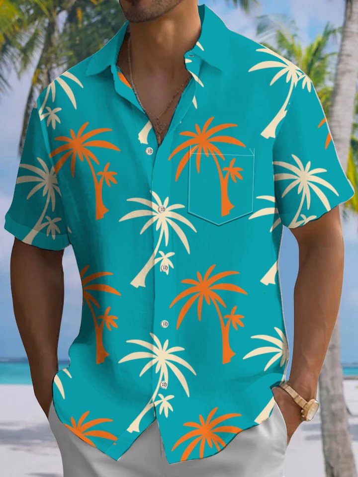 Alohadaddy Hawaiian Palm Trees Art Print Button Cardigan Pockets Large Size Long Short Sleeve Polyester Shirt