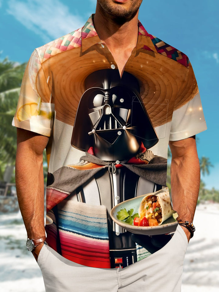Alohadaddy Casual Star Wars Art Print Button Cardigan Pockets Stretch Polyester Long Oversized Short Sleeve Shirt