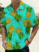 Alohadaddy Hawaiian Pineapple Art Print Cardigan Button Pockets Stretch Long Oversized Short Sleeve Shirt