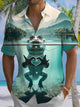 Alohadaddy Hawaiian Vacation Crocodile Heart Print Art Button Cardigan Pockets Breathable Soft Long Large Size Short Sleeve Shirt