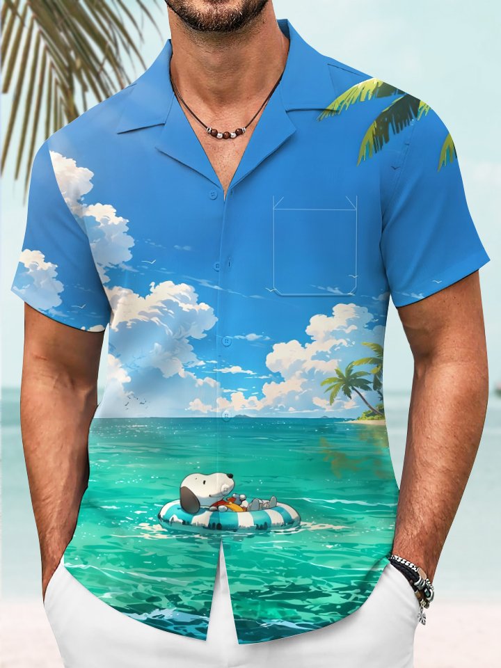 Alohadaddy Hawaii Vacation Cartoon Characters Print Art Button Cardigan Pocket Polyester Stretch Large Size Long Short Sleeve Shirt