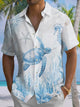 Alohadaddy Hawaiian Sea Turtle Seahorse Print Art Chest Pocket Stretch Short Sleeve Shirt