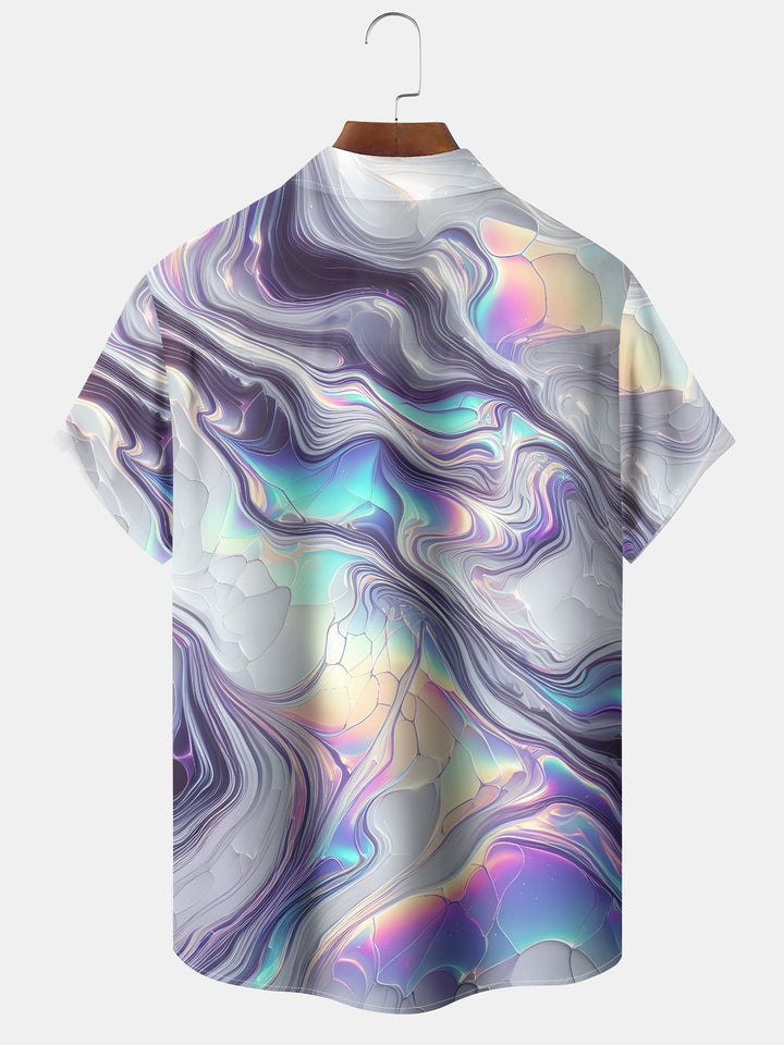 Alohadaddy Casual Abstract Texture Art Print Moisture Wicking Chest Pocket Oversized Stretch Hawaiian Short Sleeve Shirt