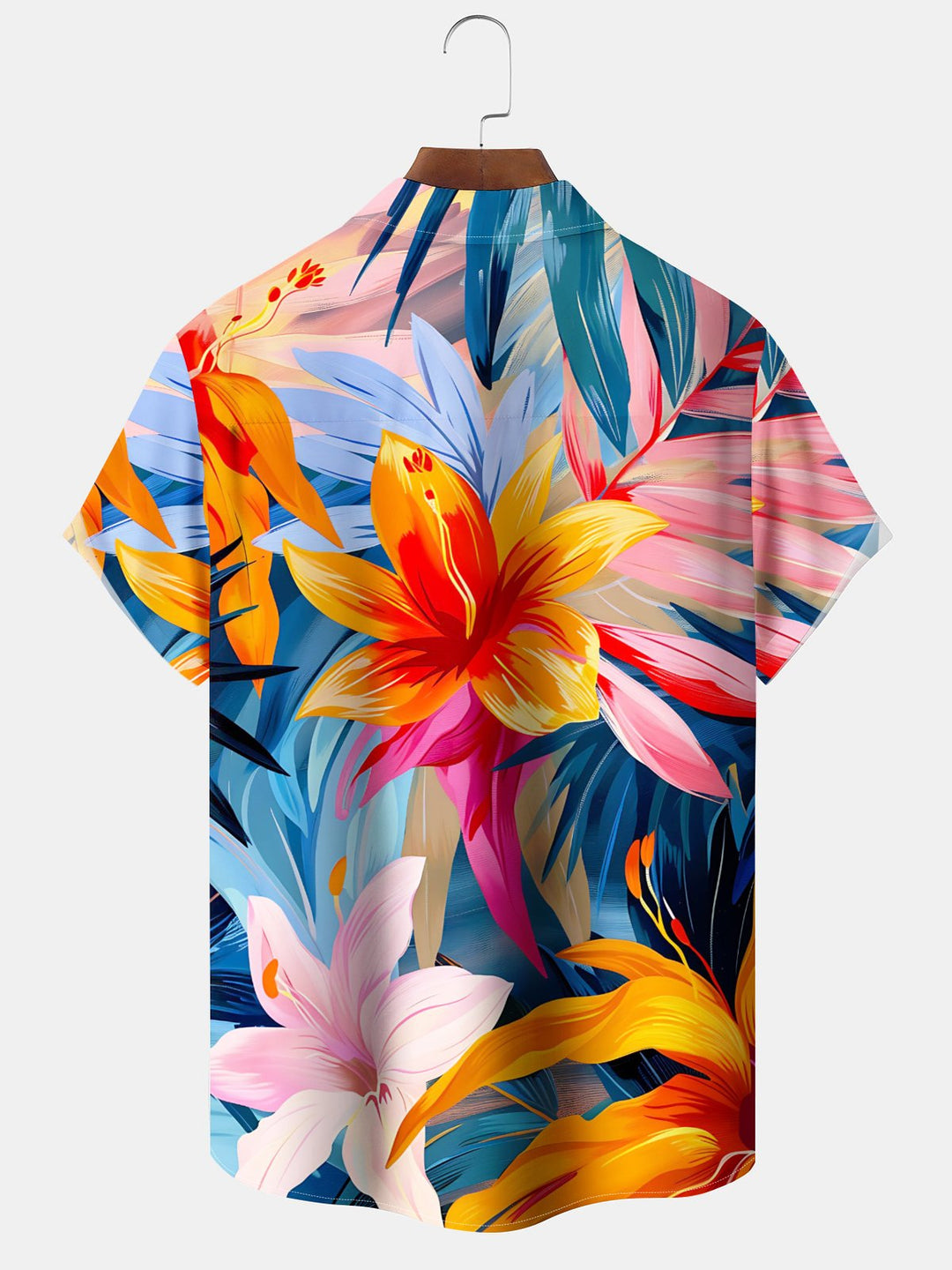 Alohadaddy® Casual Floral Art Print Chest Pocket Moisture Wicking Large Size Hawaiian Shirt