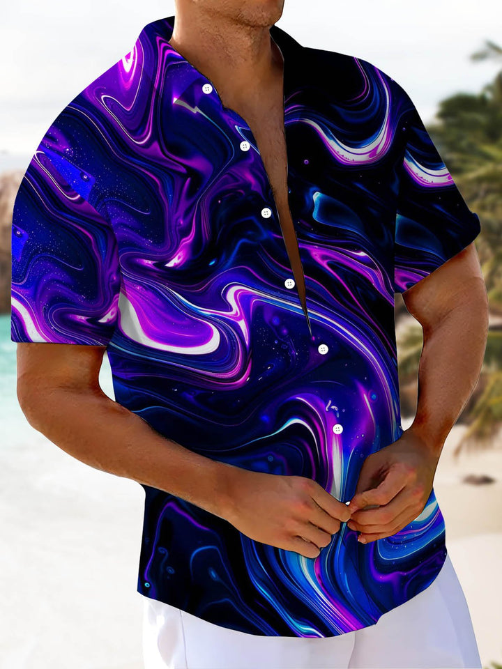 Alohadaddy® Casual Abstract Texture Print Stretch Large Size Chest Pocket Men&