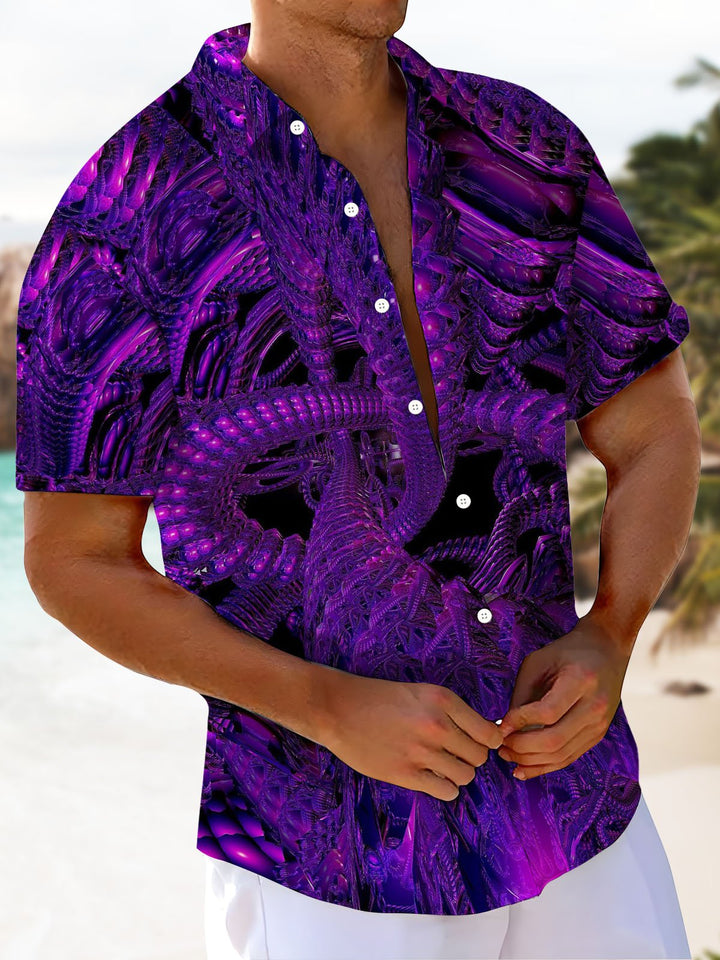 Alohadaddy® Vintage Abstract Texture Print Chest Pocket Mens Short Sleeve Shirt Big &amp; Tall