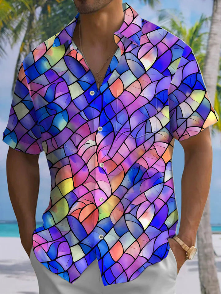 Alohadaddy® Vintage Geometric Print Chest Pocket Men&
