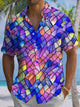 Alohadaddy® Vintage Geometric Print Chest Pocket Men's Short Sleeve Shirt Big & Tall