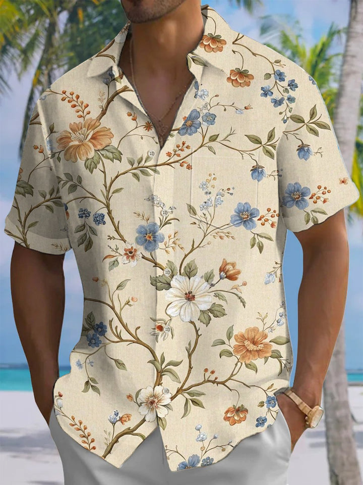 Alohadaddy® Vintage Hawaiian Floral Art Print Chest Pocket Mens Short Sleeve Shirt Big &amp; Tall