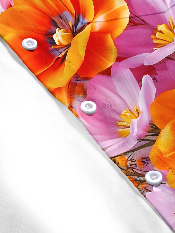 Alohadaddy® Hawaiian Flowers Non-Stretch Print Art Chest Pocket Men&